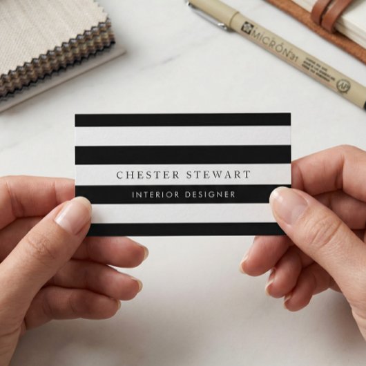 Eleganter Schwarz-weiß gestreift - einfach Minimal Visitenkarte