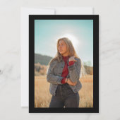 Eleganter Schwarz-weiß Gold Blume Foto Abschluss Einladung (Rückseite)