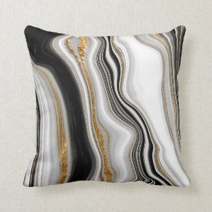 Eleganter Schwarz-Weiß-Gold-Marmor Kissen
