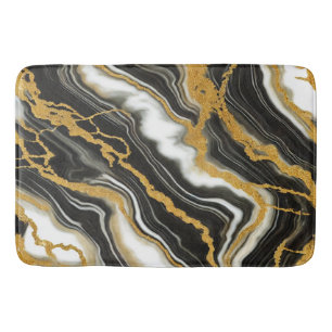 Eleganter Schwarz Weiß Gold Marmor Look Glamour Badematte