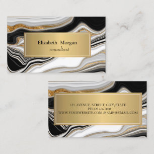 Eleganter Schwarz Weiß Gold Marmor Visitenkarte