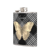 Eleganter Schwarz-Weiß-Goldener Schmetterling Flachmann (Links)