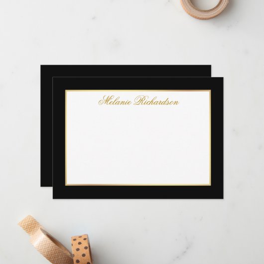 Eleganter Schwarz-Weiß-Goldrahmen Mitteilungskarte (Vorderseite/Rückseite Beispiel)