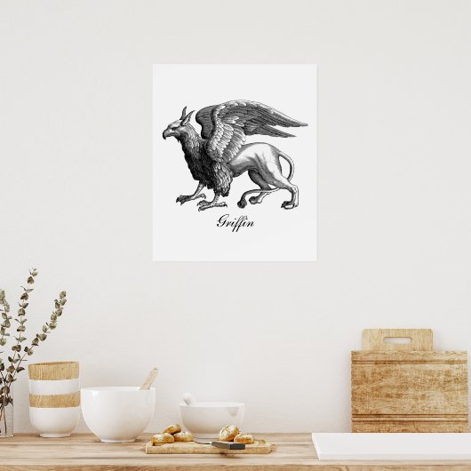 Eleganter Schwarz-Weiß-Griffin - Legendäre Bestie Poster (Küche)