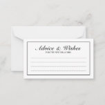 Eleganter Schwarz-Weiß-Hochzeitbeirat und Wünsche Hinweiskarte<br><div class="desc">Schöne elegante Black and White Wedding Advice and Wishings Card mit Ihren Informationen in schwarz-elegantem Schriftart mit schwarzem Rechteck. Klicken Sie auf die Schaltfläche Anpassen,  um das Design zu personalisieren.</div>