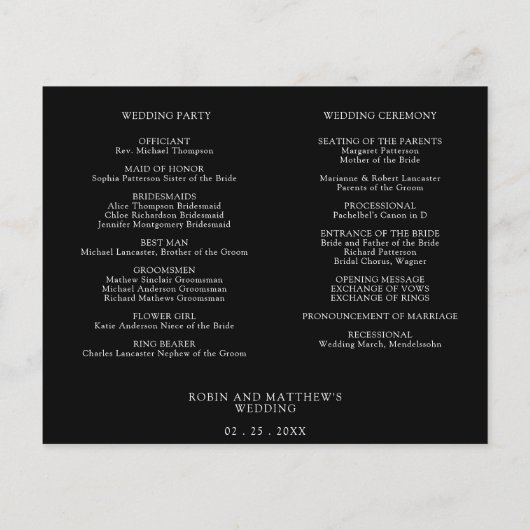 Eleganter Schwarz-Weiß-Hochzeitstag, Programm (Rückseite)