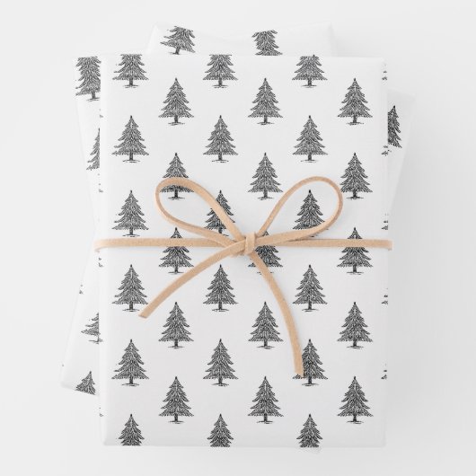 Eleganter Schwarz-Weiß-Jahrgang Weihnachtsbaum Geschenkpapier Set (Beispiel)