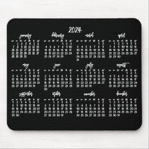 Eleganter Schwarz-Weiß-Kalender 2024 Mousepad
