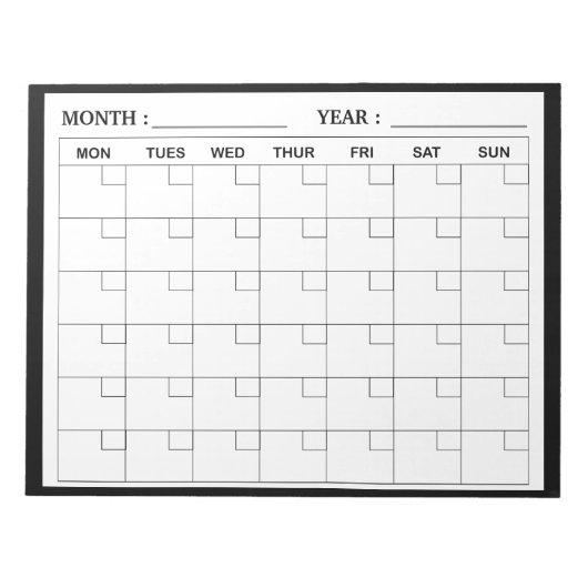 Eleganter Schwarz-Weiß-Kalender-Planer Notizblock (Vorderseite)
