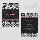 Eleganter Schwarz-Weiß-Look Vintage BlumenDamasken Visitenkarte (Vorne/Hinten)