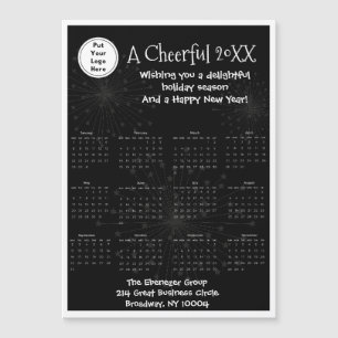 Eleganter Schwarz-Weiß-Magnetic-Volljahreskalender Magnetkarte