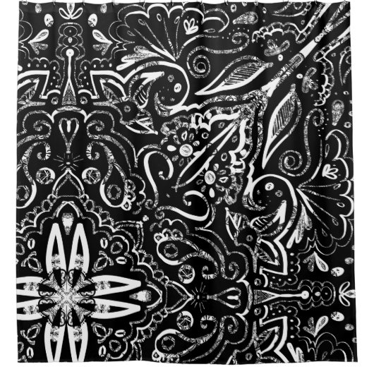 Eleganter Schwarz-Weiß-Mandala-Designwurf-Stützpfe Duschvorhang (Vorderseite)