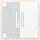 Eleganter Schwarz-Weiß-Marmor Mit Monogramm Glasuntersetzer (Rückseite)