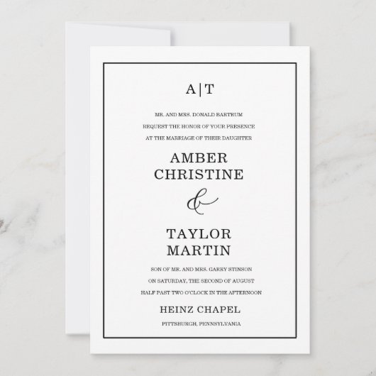 Eleganter Schwarz-Weiß Minimalistisch Moderner Chi Einladung (Vorderseite)