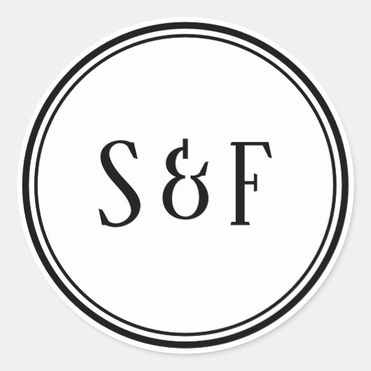 Eleganter Schwarz-Weiß-Monogramm-Umschlag Aufklebe Runder Aufkleber (Vorderseite)