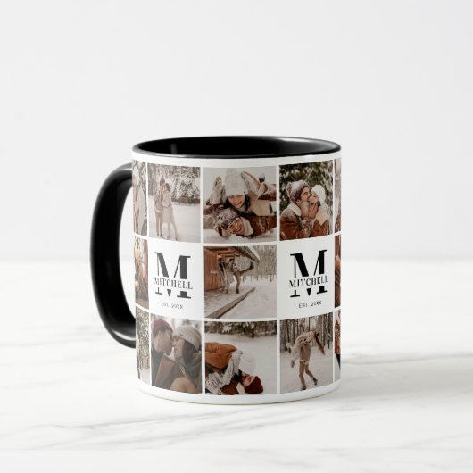 Eleganter Schwarz-Weiß-Multifoto-Collage - Sake ha Tasse (Vorderseite Links)