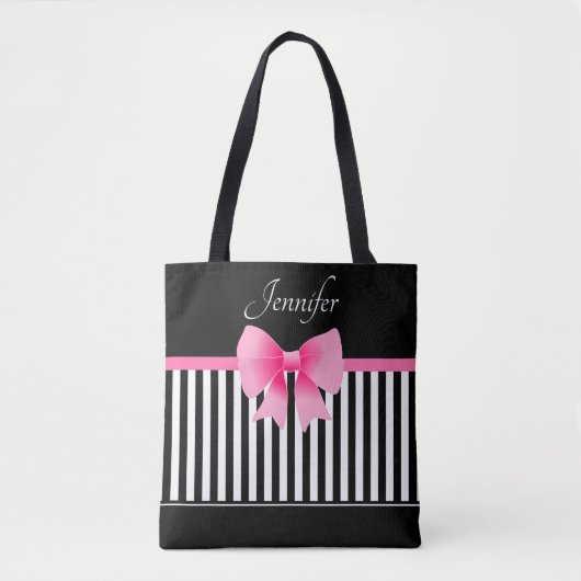 Eleganter Schwarz-Weiß-Muster Rosa Bow Tasche (Vorderseite)