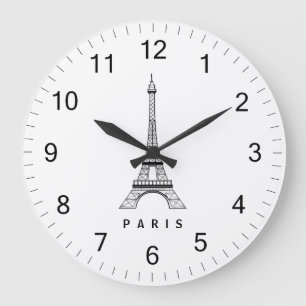 Eleganter Schwarz-Weiß Paris Eiffel Tower Frankrei Große Wanduhr