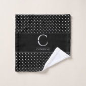 Eleganter Schwarz-Weiß-Polka-Dot Mit Monogramm Badhandtuch Set (Waschlappen)