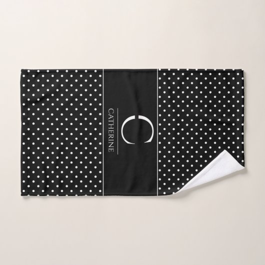 Eleganter Schwarz-Weiß-Polka-Dot Mit Monogramm Badhandtuch Set (Handtuch)