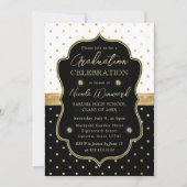 Eleganter Schwarz-Weiß-Polka-Dots-Abschluss Einladung (Vorderseite)