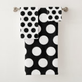 Eleganter Schwarz-Weiß-Reverse Feminine Polka Dot Badhandtuch Set (Insitu)