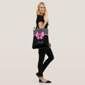 Eleganter Schwarz-Weiß-Rosa-Bow Tasche (Am Model)