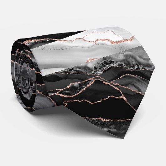 Eleganter Schwarz-Weiß-Rose-Glitzer-Marmor Krawatte (Gerollt)