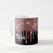 Eleganter Schwarz-Weiß-Rose-Gold-Imitat-Glitzer Kaffeetasse (Vorderseite Links)
