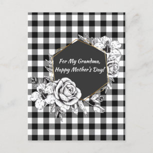 Eleganter Schwarz-Weiß-Rose-Großmüttertag Feiertagspostkarte