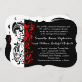 Eleganter Schwarz/Weiß/Roter Swirl Einladung (Vorne/Hinten)