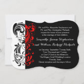 Eleganter Schwarz/Weiß/Roter Swirl Einladung (Vorderseite)