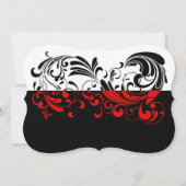 Eleganter Schwarz/Weiß/Roter Swirl Einladung (Rückseite)