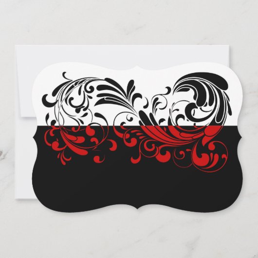 Eleganter Schwarz/Weiß/Roter Swirl Einladung (Rückseite)