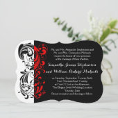 Eleganter Schwarz/Weiß/Roter Swirl Einladung (Stehend Vorderseite)