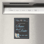 Eleganter Schwarz-Weiß-Save the Date-Blau-Akzent Magnet (In Situ (Geschirrspüler))