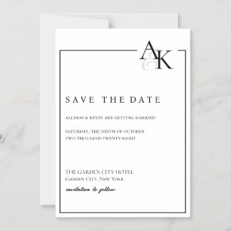 Eleganter Schwarz-Weiß-Save-the-Date-Magnet Magneteinladung