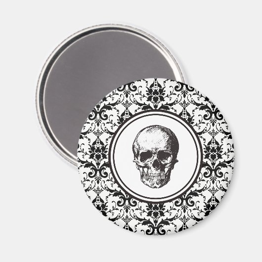 Eleganter Schwarz-Weiß-Schädeldamast Magnet (Vorderseite/Rückseite)