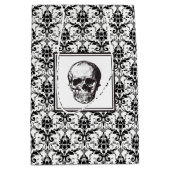 Eleganter Schwarz-Weiß-Schädeldamast Mittlere Geschenktüte (Vorderseite)