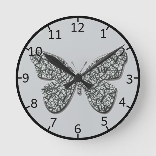 Eleganter Schwarz-Weiß-Schmetterling Runde Wanduhr (Vorderseite)