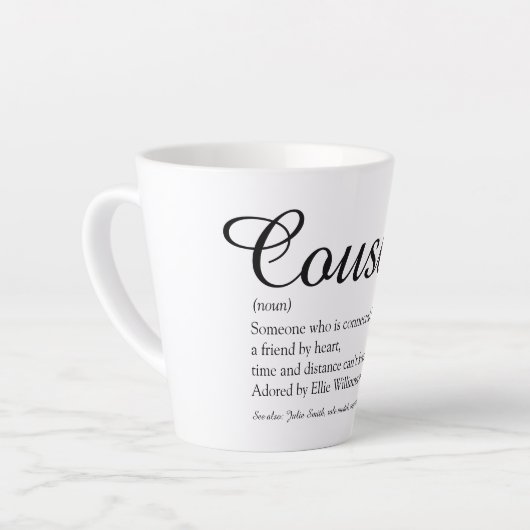 Eleganter Schwarz-Weiß-Script-Cousin - Definition Milchtasse (Linke Ecke)