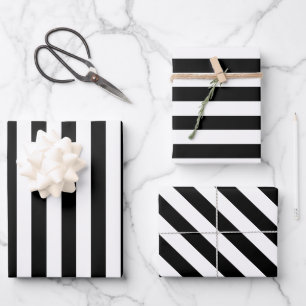 Eleganter Schwarz-Weiß-Streifen Geschenkpapier Set