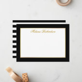 Eleganter Schwarz-Weiß Streifen Gold Rahmen Mitteilungskarte (Vorderseite/Rückseite Beispiel)