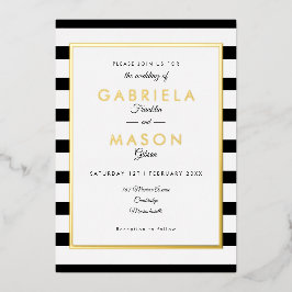 Eleganter Schwarz-Weiß-Streifen Hochzeitsgold Folieneinladung