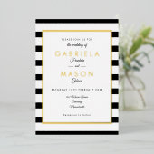 Eleganter Schwarz-Weiß-Streifen Hochzeitsgold Folieneinladung (Stehend vorne)