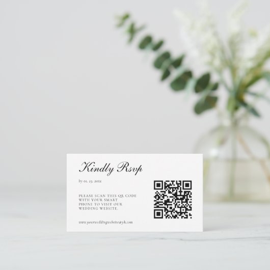 Eleganter Schwarz-Weiß-UAWG QR-Code Hochzeit Begleitkarte (Stehend Vorderseite)