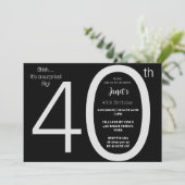 Eleganter Schwarz & Weiß Überraschung zum Geburtst Einladung (Stehend Vorderseite)