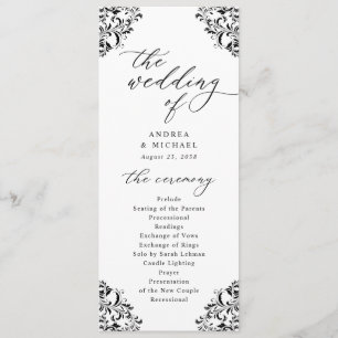 Eleganter Schwarz-Weiß Vintager Klassiker Hochzeit Programm