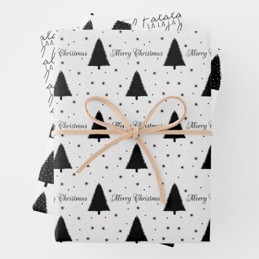 Eleganter Schwarz-Weiß Weihnachtsbaum Merry Xmas Geschenkpapier Set (Beispiel)