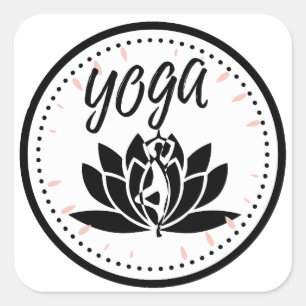 Eleganter Schwarz-Weiß-Yoga-Aufkleber Lotusblume Quadratischer Aufkleber